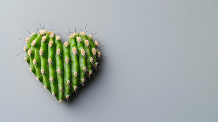 Naklejka premium Heart Shaped Cactus with White Spikes on Light Gray Background