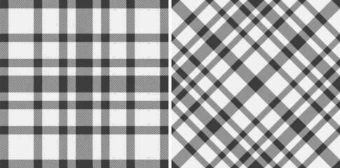 Plaid seamless vector of check fabric texture with a tartan textile background pattern. Set in monochrome colors for graphic design detailed editable swatch.