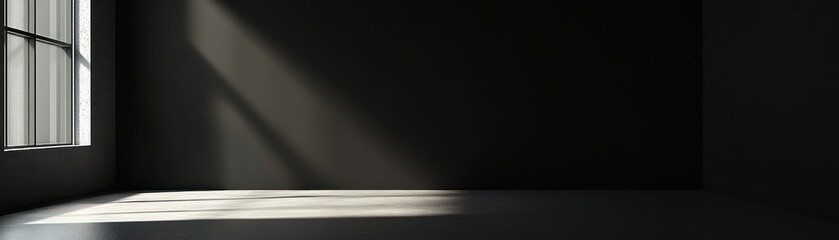 Obraz premium Sunlight streams through a large window, casting warm golden rays into a dimly lit room. The contrast highlights the pristine white floor, creating a serene and inviting atmosphere.