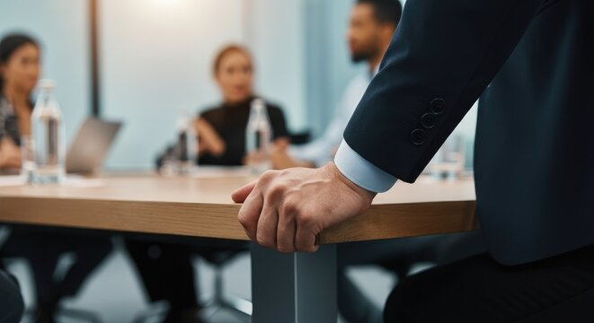 Business meeting with diverse professionals discussing around table