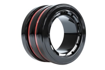 High-performance black tire with red accents designed for racing applications and optimum grip on various surfaces