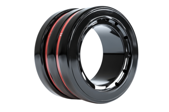High-performance black tire with red accents designed for racing applications and optimum grip on various surfaces