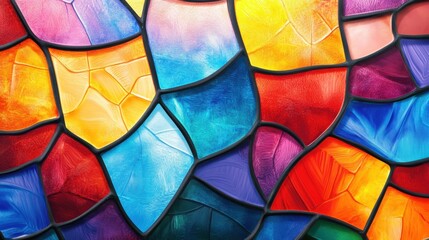 Fototapeta premium A vibrant stained glass design featuring an array of colors arranged in mosaic patterns, showcasing artistic brilliance and harmony.
