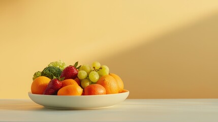 Fresh and Colorful Fruit Arrangement on a Light Background in a Modern Kitchen Setting