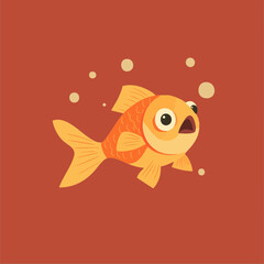 Playful cartoon goldfish with bubbles in a simple background, perfect for children's illustrations or aquatic themes.