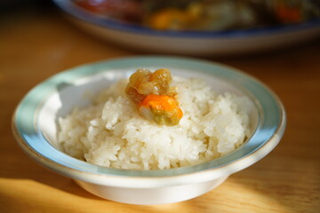 Gejang is a Korean crab dish. It is a type of salted seafood made by fermenting crab in soy sauce, and is usually eaten with rice.