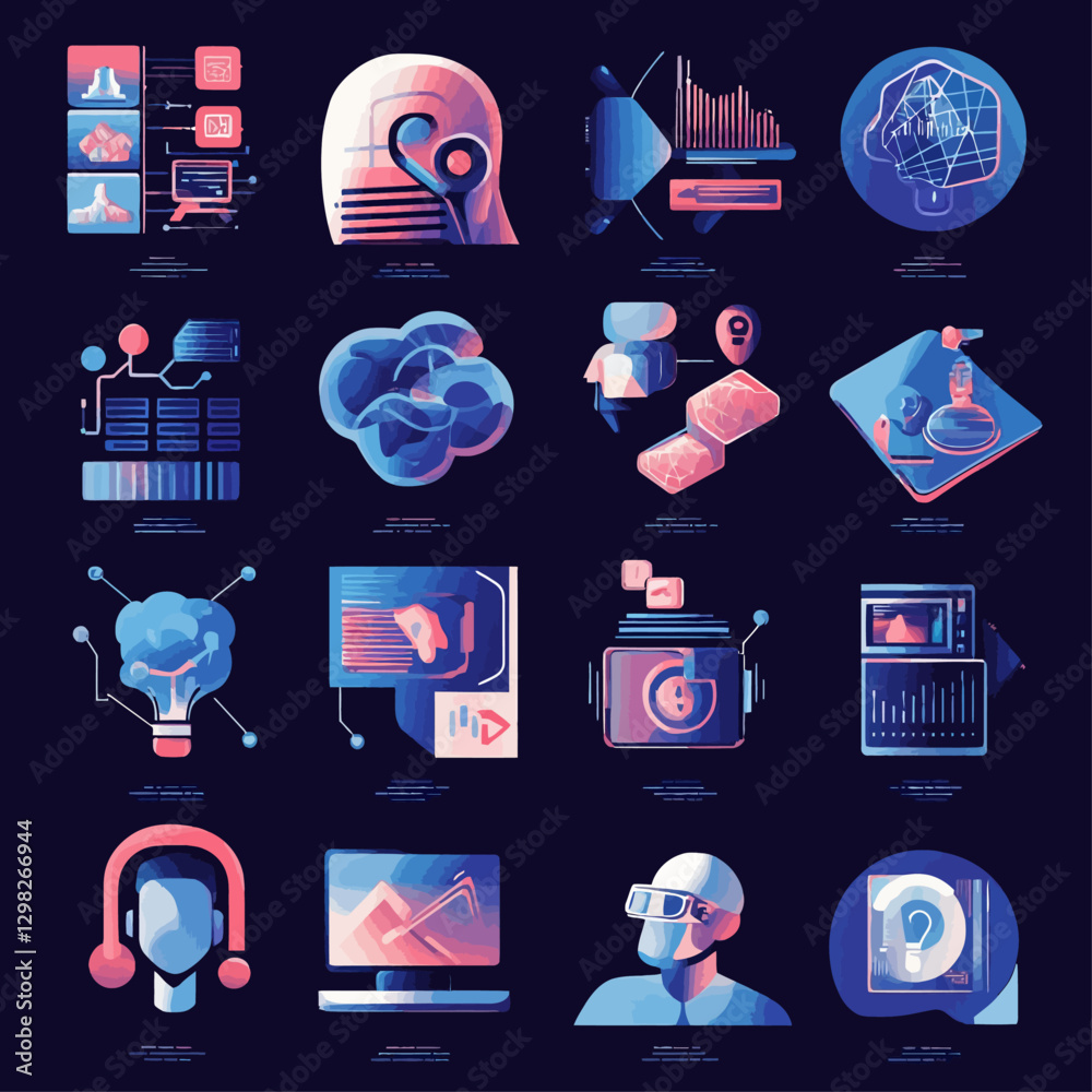 Poster ai technology interface with data visualizations and vr integration design
