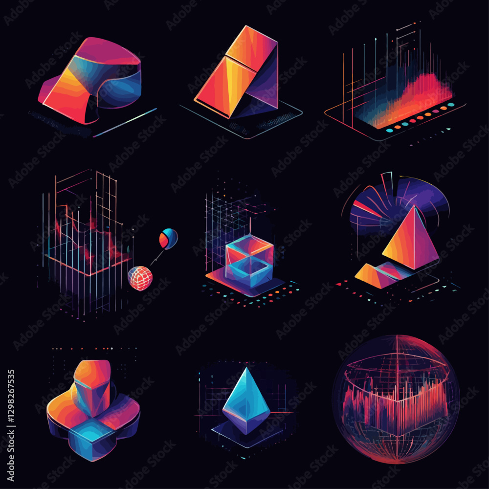 Poster abstract geometric data visualization with gradient colors on dark background