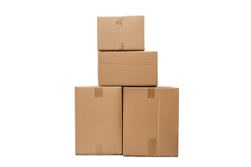 Four Stacked Cardboard Boxes on Transparent Background, PNG