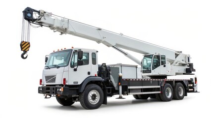 White Truck Mounted Crane on White Background