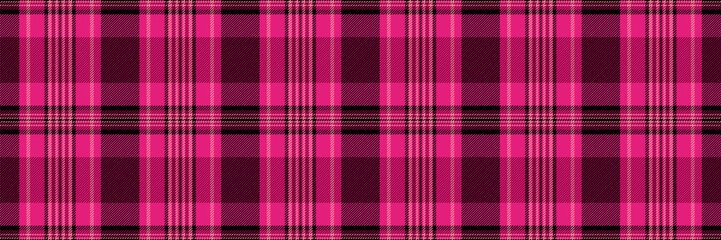 Majestic seamless pattern textile, warm vector fabric check. King plaid tartan background texture in pink and black colors.