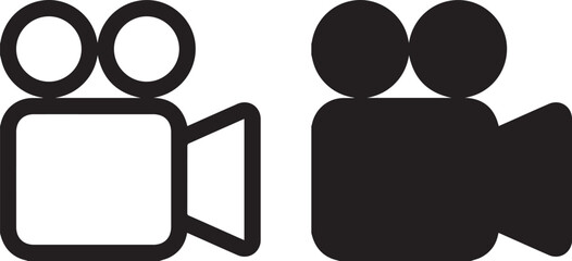 video camera symbols, film recording devices, digital media representation, flat design, minimalist graphics, technology pictograms