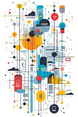 Obraz premium The Big Data Background of Interweaving Data Flow and Information Charts