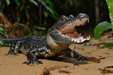 Obraz premium Black Caiman in the Amazon Rainforest: Wildlife of Yasuni National Park, Ecuador