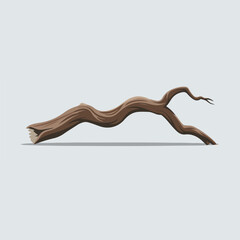 A Flat-Style Twisted old branch on a Plain White Background
