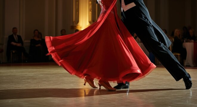 Elegant couple in formal attire, dancing gracefully ballroom