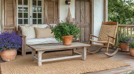 Fototapeta premium Rustic porch furniture and plants