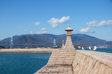 下蒲刈のウミネコと安芸灘大橋