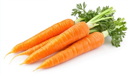 Fresh Carrots with Green Tops on a White Background Ideal for Culinary and Healthy Eating Concepts