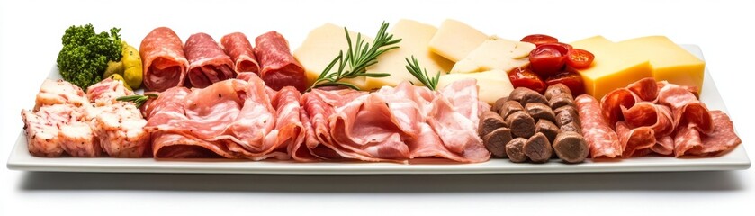 Assorted Cold Cuts Delicacies on White Serving Plate for Gourmet Dining