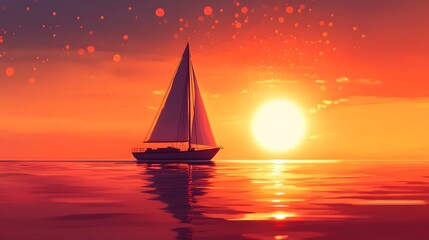 Fototapeta premium The ancient sailboat in the sunset glow