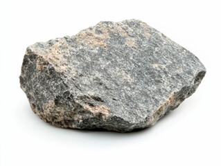 Obraz premium Andesite Rock Cutout on White Background. Grey Igneous Volcanic Stone Mineral in Raw Rough Gemstone Texture