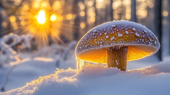 Frozen Mushroom Sunrise Forest