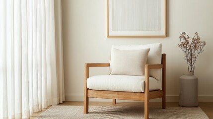 Modern Minimalist Interior Design with Elegant Chair and Decorative Elements in Cozy Living Space
