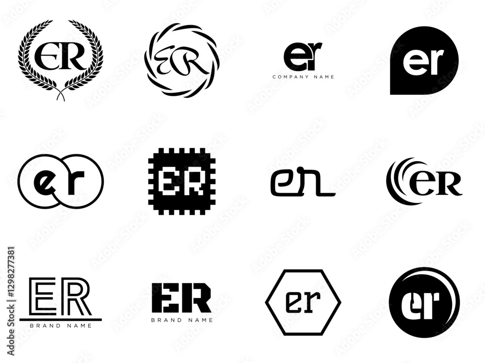 Fototapete er logo company template. letter e and r logotype. set different classic serif lettering and modern 