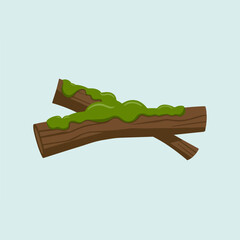 A Flat-Style Moss-covered wood on a Plain White Background