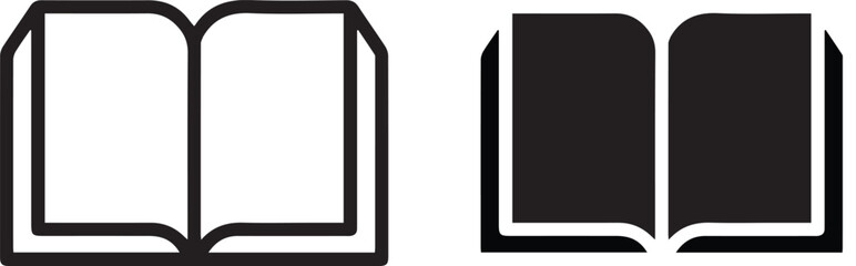Book icons, minimalist design, open book silhouettes, black and white, flat graphic style, symmetrical layout, abstract representation,