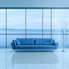 Ocean View Living Room 3D Render
