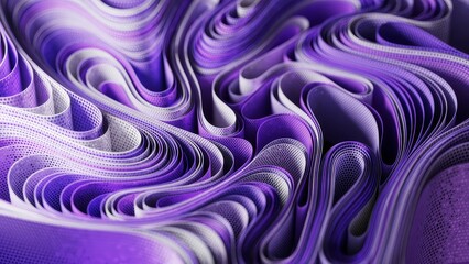 Abstract composition of purple wavy ribbons forming complex and intriguing shapes, isolated on a white background, providing a visually captivating and artistic representation