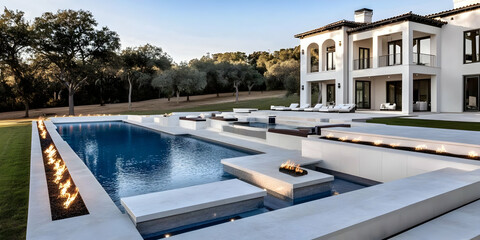 Fototapeta premium Luxury Poolside Design: Modern Architectural Illustration