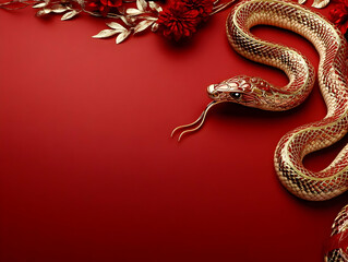 Red Gold Snake 3D Illustration