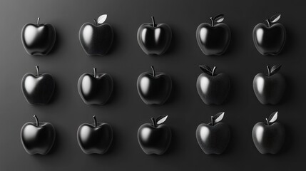 Fifteen Black apples background on dark tone, symbolizing healthy diet and nutrition