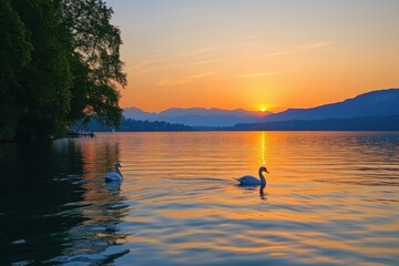 Fototapeta premium Attersee: Summer Vacation, Recreation, and Sailing at Evening on the Shore