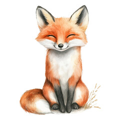 Illustration of a cute, smiling fox on a white background