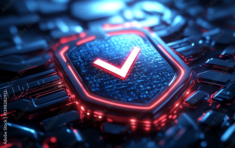 Leinwandbilder 3d rendering of glowing blue and red shield with check marks