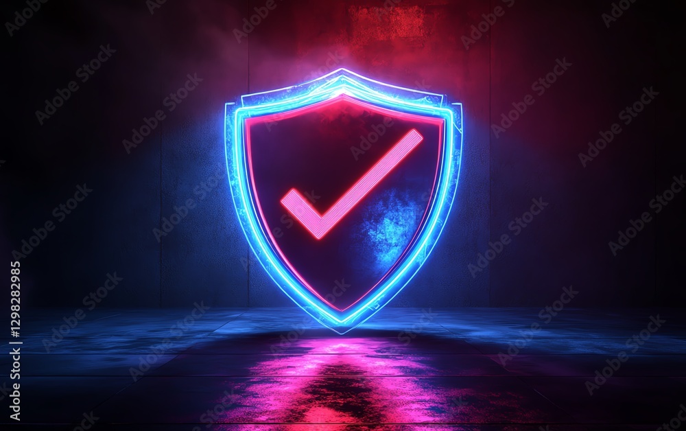 Leinwandbilder 3d rendering of glowing blue and red shield with check marks