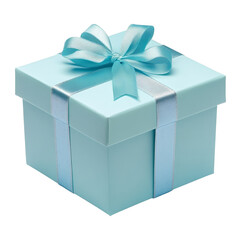 A beautifully wrapped blue gift box with a ribbon isolated on a transparent background for celebrations, Blue open gift box isolated