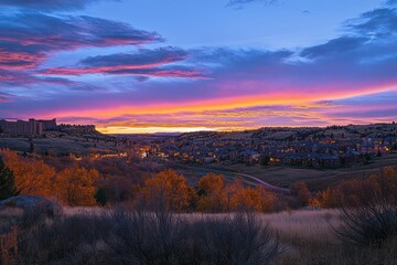 Obraz premium Castle Rock Colorado. Urban Landscape at Dusk with Panoramic City Views