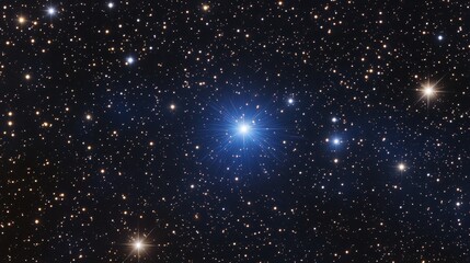 Obraz premium Bright starry sky with sparkling blue star in vast universe