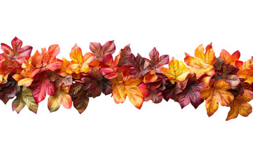Fototapeta premium Colorful autumn leaves garland displayed against a white background for seasonal decor