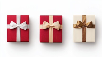 Fototapeta premium Colorful Gift Boxes Wrapped in Ribbons Perfect for Celebrations, Holidays, and Special Occasions