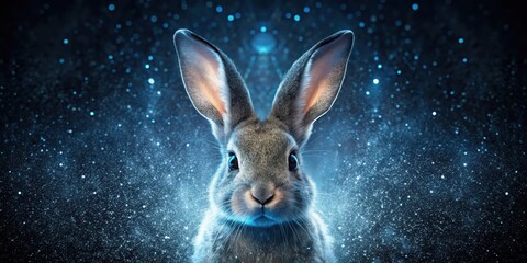 A Serene Gray Rabbit Emerging from a Sparkling, Mystical Night