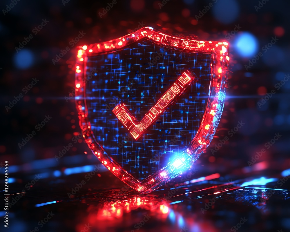Leinwandbilder digital 3d glowing shield in blue and red with check marks