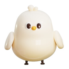 Standing white chubby bird. 3D cute cartoon fluffy bird or chick for nature, farm, and wildlife theme.