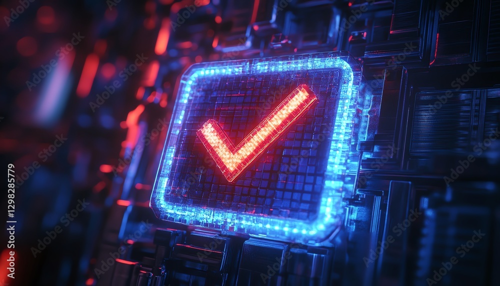Aufkleber futuristic 3d blue and red glowing shield with check marks