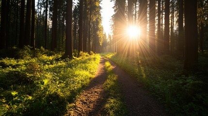 Fototapeta premium Forest Path at Sunrise